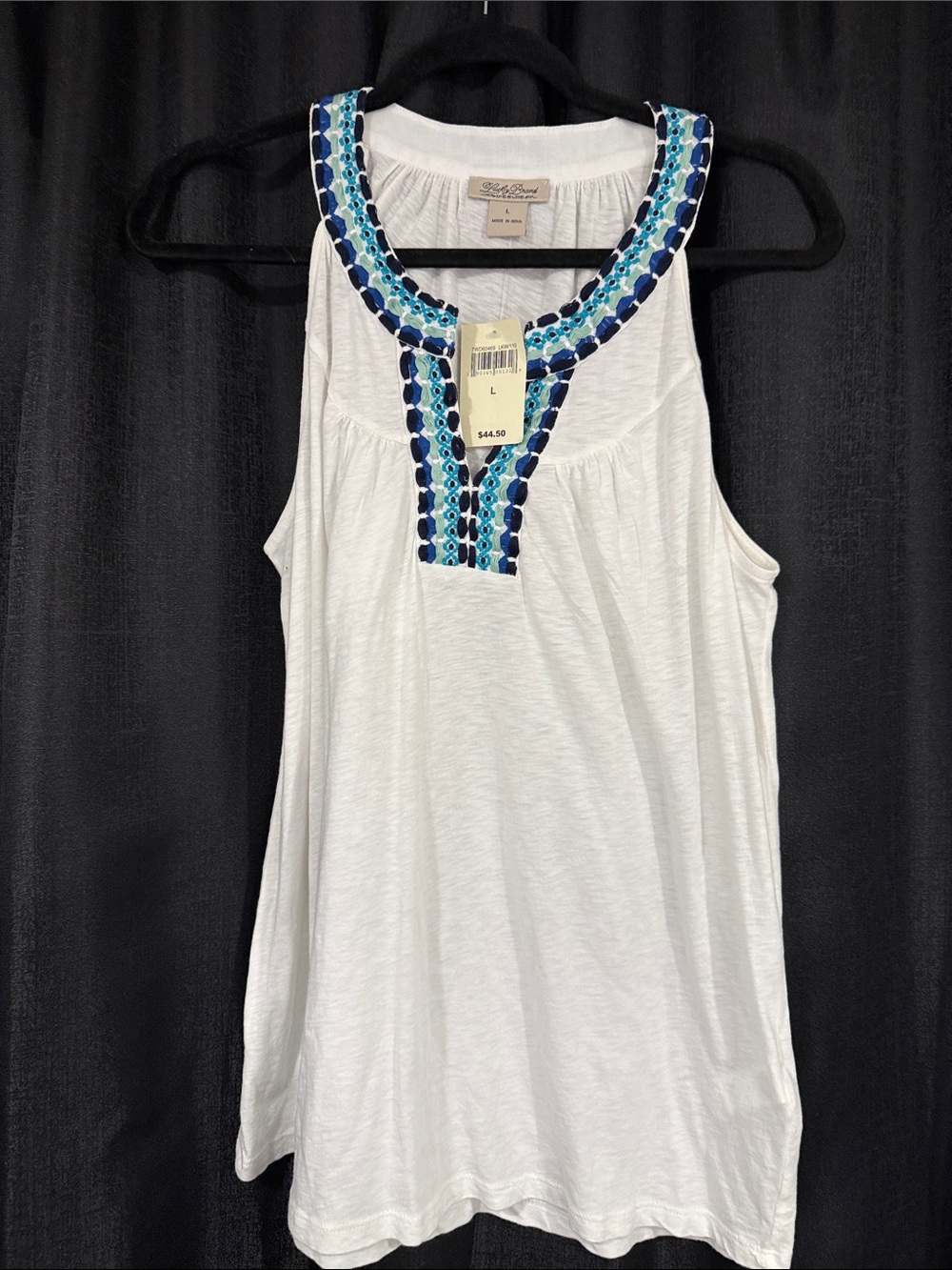Lucky Brand White Tank with Blue V  Neckline